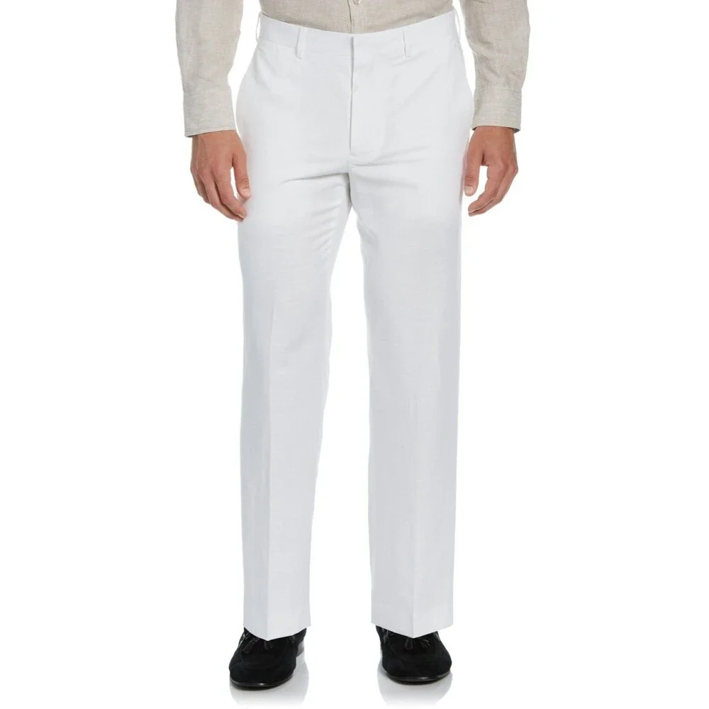 Cubavera Men's Linen Blend Flat Front Dress Pants in Bright White Size 38 *Stain